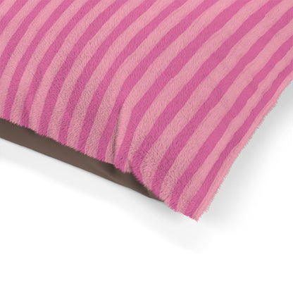 Pink Striped Plush Pet Bed — Soft Cozy Cushion for Dogs & Cats