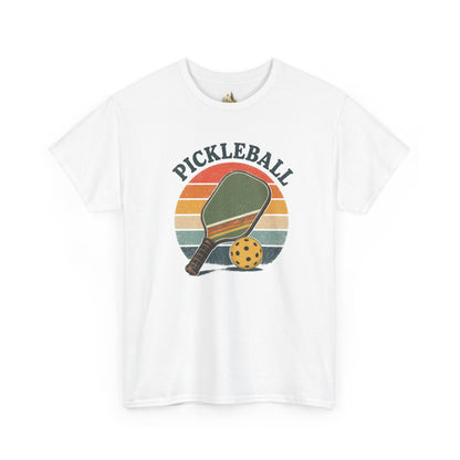 Pickleball Retro Paddle T-Shirt — Vintage Sunset Pickleball Tee (Heavy Weight Tee)