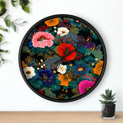 Floral Night Garden Wall Clock — Colorful Botanical Clock for Living Room & Bedroom
