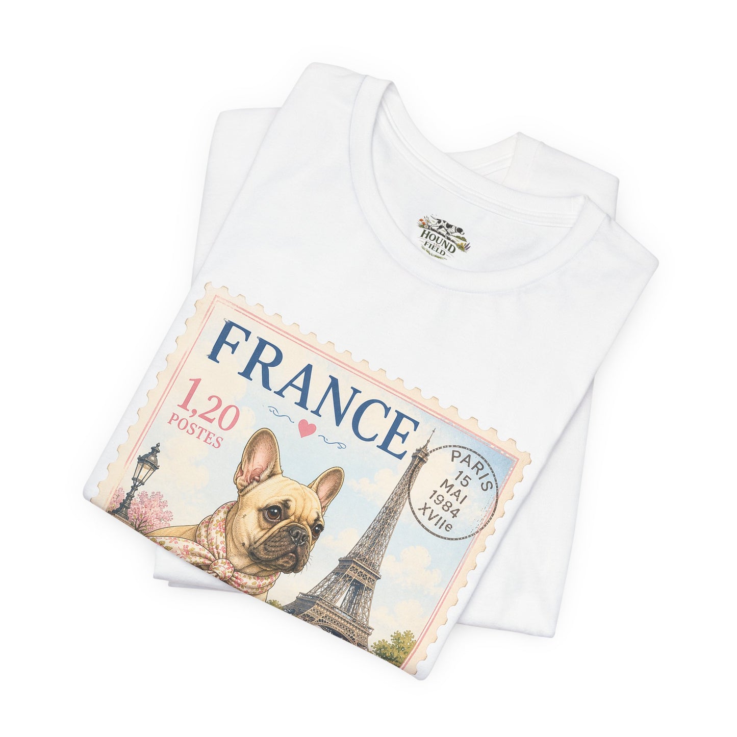 French Bulldog Postage Stamp T-Shirt | Eiffel Tower Paris Design