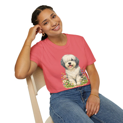 Old English Sheepdog Floral Tee — Cute Dog T‑Shirt for Dog Lovers (Light Weight, Ultra Soft Tee)