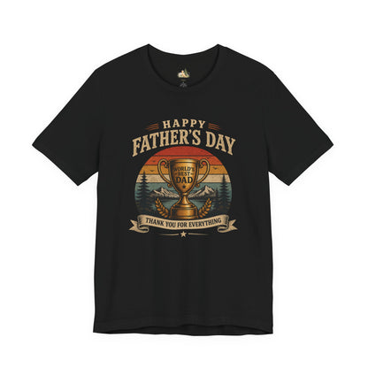 Father's Day Tee — "World's Best Dad" Trophy Vintage Camping Shirt