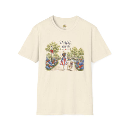 Walk in the Park woman with dog T-Shirt | Floral pathway illustration (Light Weight, Ultra Soft T Shirt)