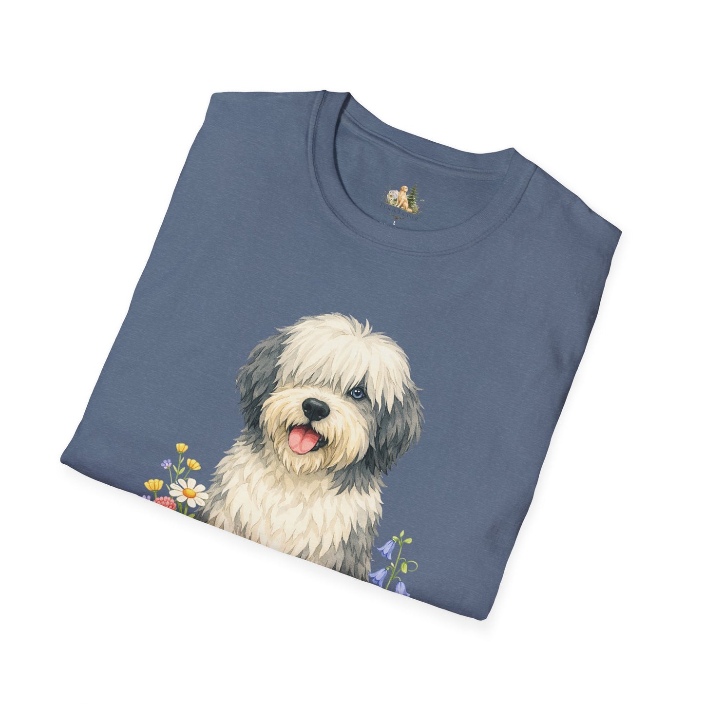 Old English Sheepdog Floral Tee — Cute Dog T‑Shirt for Dog Lovers (Light Weight, Ultra Soft Tee)