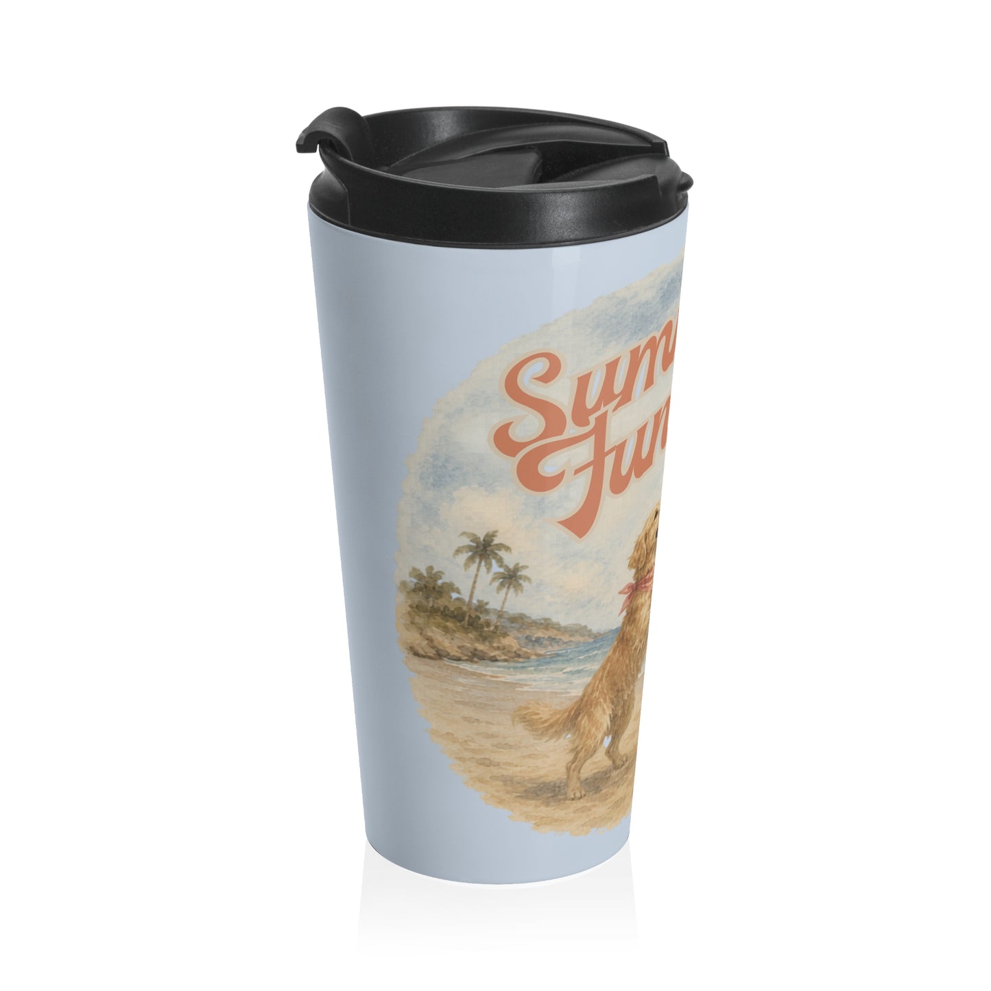Summer Fun Dogs Stainless Steel Travel Mug — Beach Ball Retriever Design