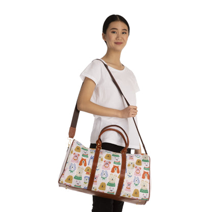 Waterproof Dog Print Travel Bag – Cute Cartoon Pup Weekender Duffel