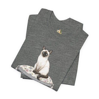 Siamese Cat on Floral Pillows T-Shirt | Vintage Pet Illustration