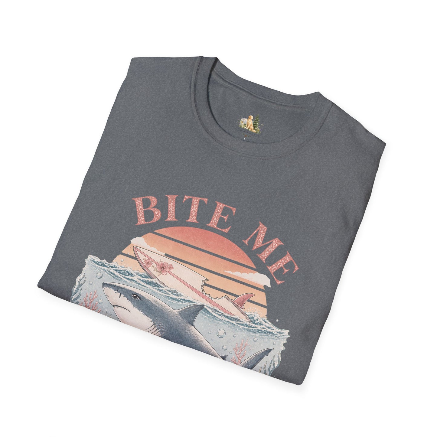 Bite Me Shark T-Shirt — Retro Ocean Sunset Graphic Tee (Light Weight, Ultra Soft)
