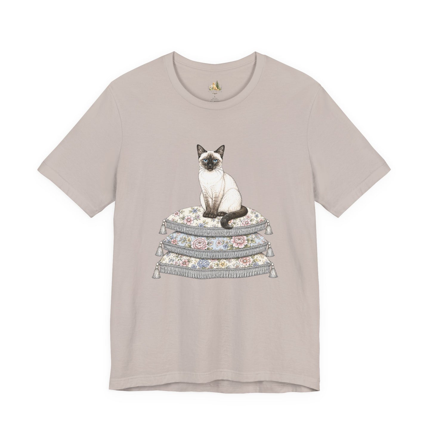 Siamese Cat on Floral Pillows T-Shirt | Vintage Pet Illustration