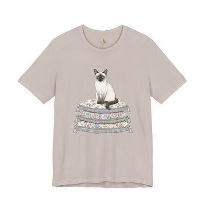 Siamese Cat on Floral Pillows T-Shirt | Vintage Pet Illustration