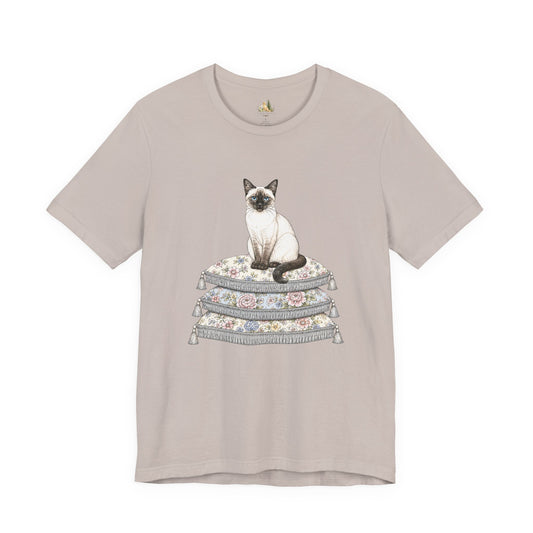 Siamese Cat on Floral Pillows T-Shirt | Vintage Pet Illustration