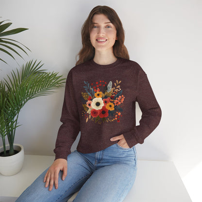 Floral Bouquet Crewneck Sweatshirt — Autumn Wildflower Graphic