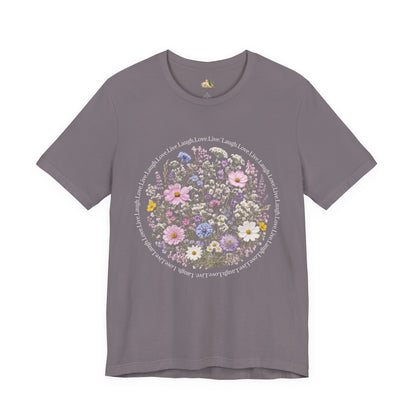 Wildflower Circle T-Shirt — Floral 'Love' Typography Tee