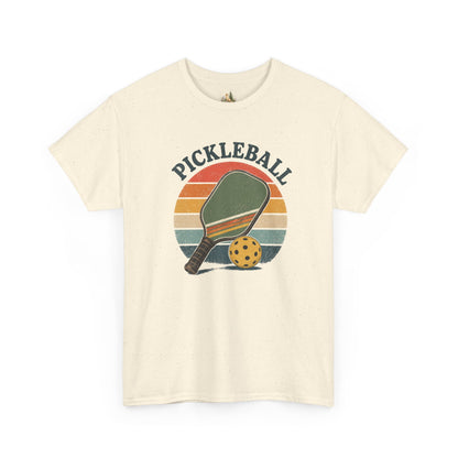 Pickleball Retro Paddle T-Shirt — Vintage Sunset Pickleball Tee (Heavy Weight Tee)