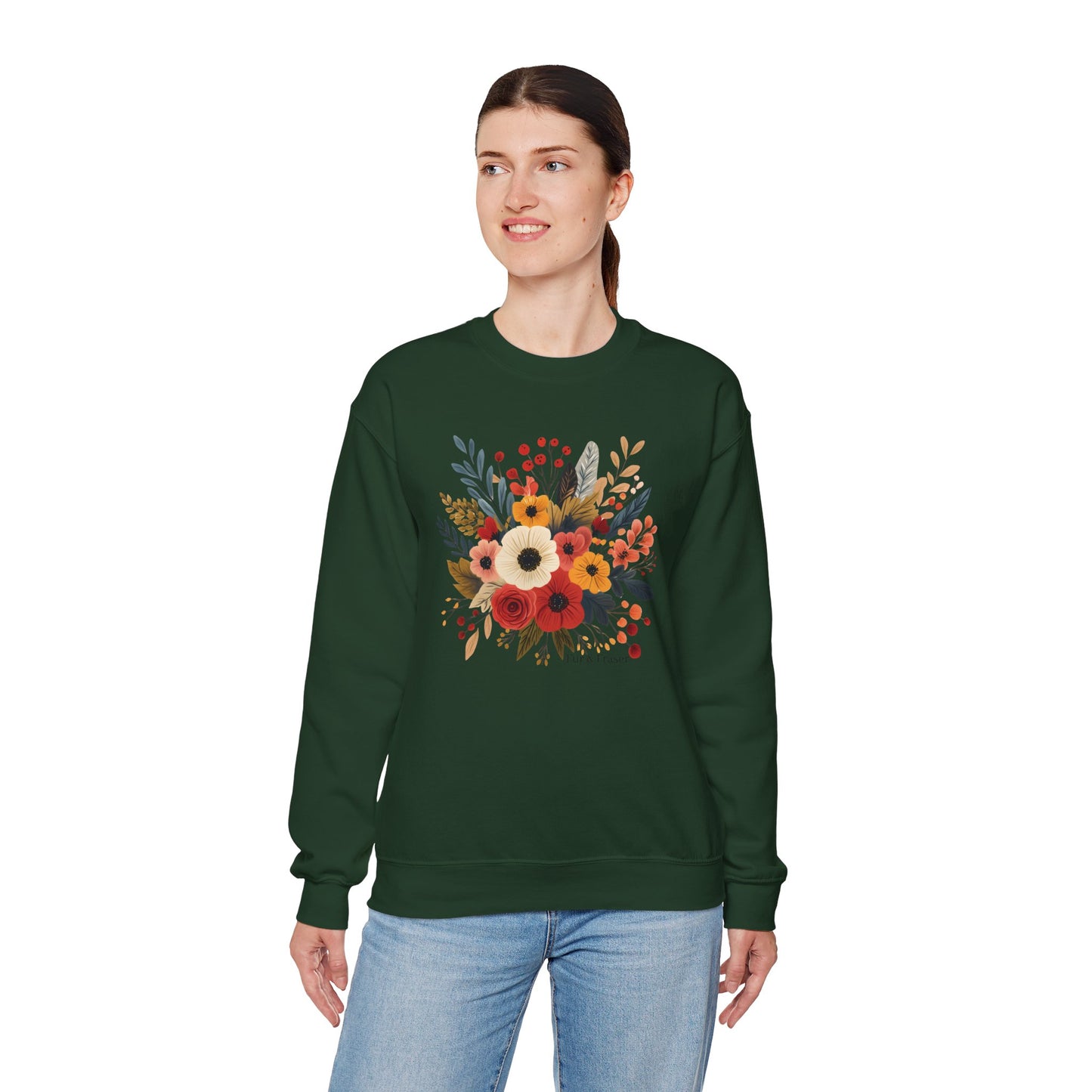 Floral Bouquet Crewneck Sweatshirt — Autumn Wildflower Graphic