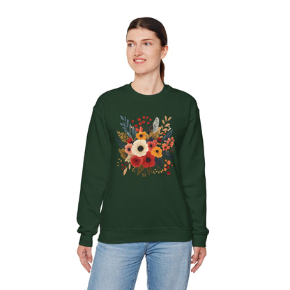 Floral Bouquet Crewneck Sweatshirt — Autumn Wildflower Graphic
