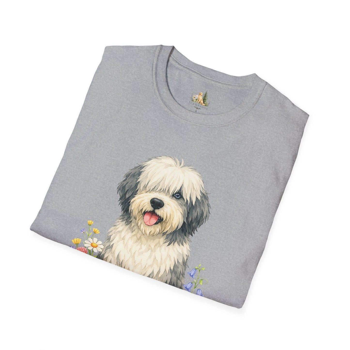Old English Sheepdog Floral Tee — Cute Dog T‑Shirt for Dog Lovers (Light Weight, Ultra Soft Tee)