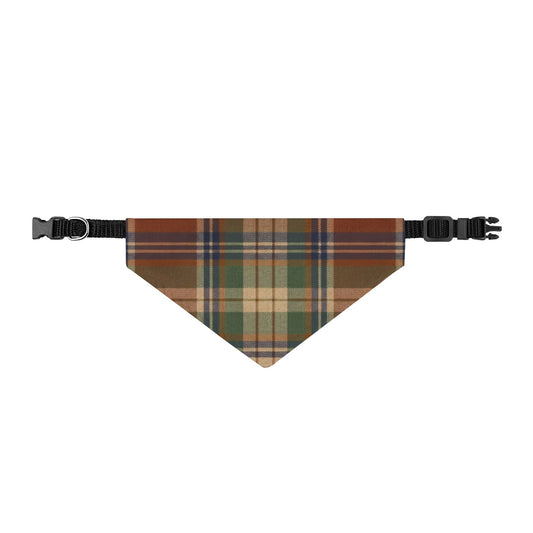 Autumn Plaid Clip-On Pet Bandana — Fall Tartan Collar Accessory