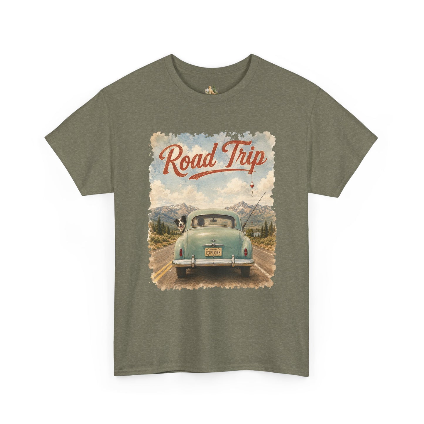 Road Trip Vintage Car T-Shirt - Retro Scenic Travel Tee (heavy Weight Tee)