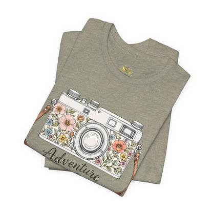 Floral Vintage Camera Adventure Awaits T-Shirt | Photography Travel Tee