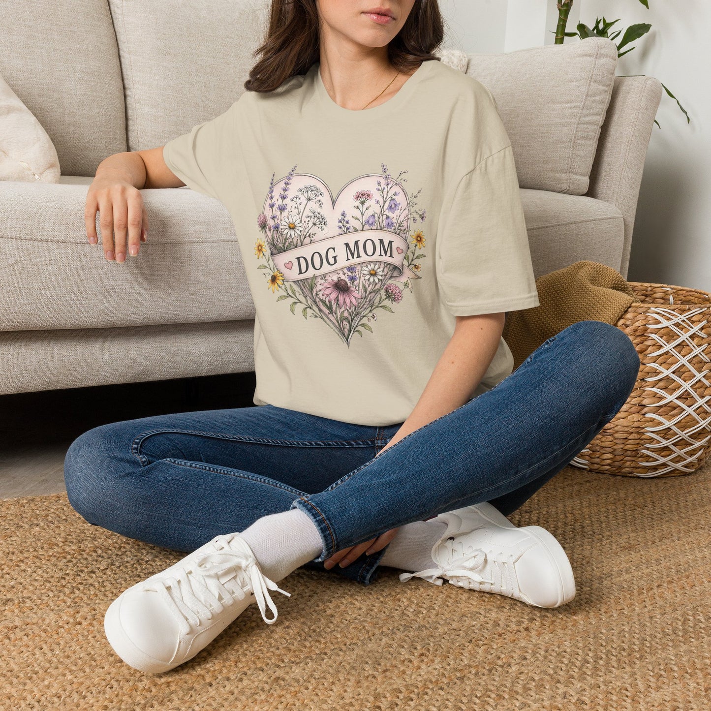 Dog Mom Floral Heart T-Shirt (Light Weight, Ultra Soft)