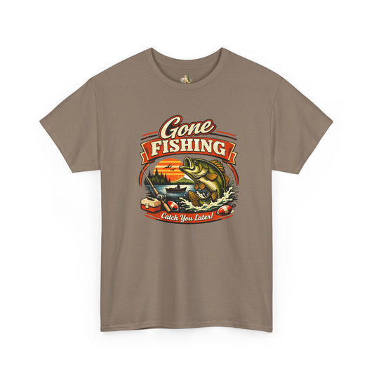 Gone Fishing Graphic Tee — "Gone Fishing, Catch You Later" Fishing T-Shirt (Heavy Weight Tee)
