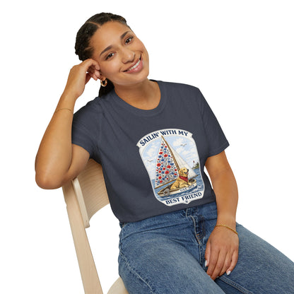 Sailing With My Best Friend dog sailboat T-Shirt | nautical pet lover tee (Light Weight, Ultra Soft Tee)