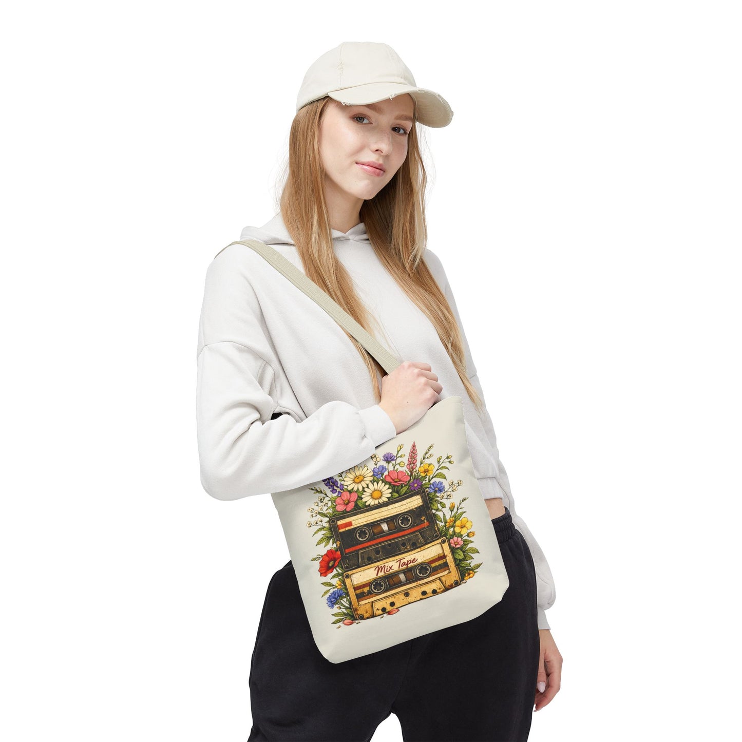 Retro Cassette Tote Bag — Floral 'Mix Tape' Vintage Music Tote