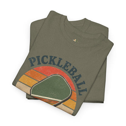 Pickleball Retro Paddle T-Shirt — Vintage Sunset Pickleball Tee (Heavy Weight Tee)