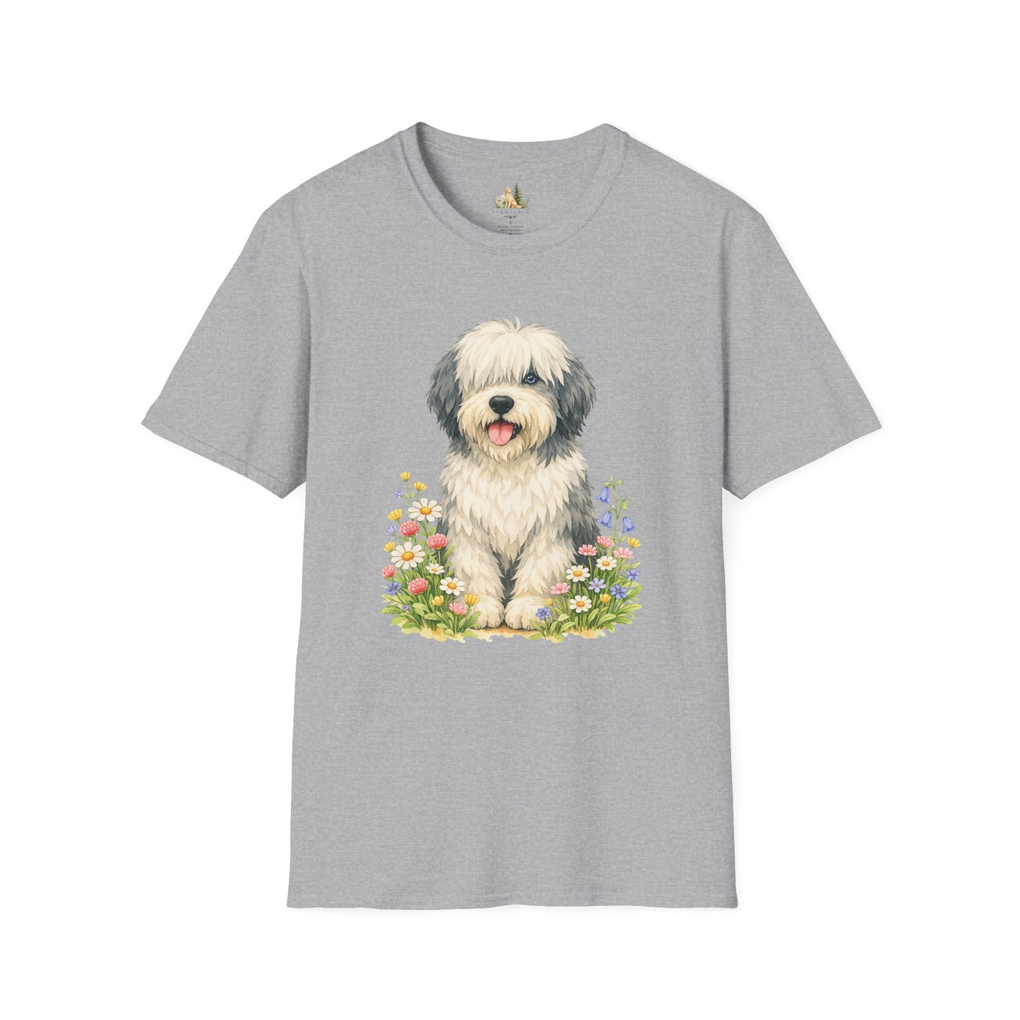 Old English Sheepdog Floral Tee — Cute Dog T‑Shirt for Dog Lovers (Light Weight, Ultra Soft Tee)