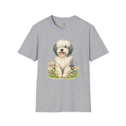 Old English Sheepdog Floral Tee — Cute Dog T‑Shirt for Dog Lovers (Light Weight, Ultra Soft Tee)