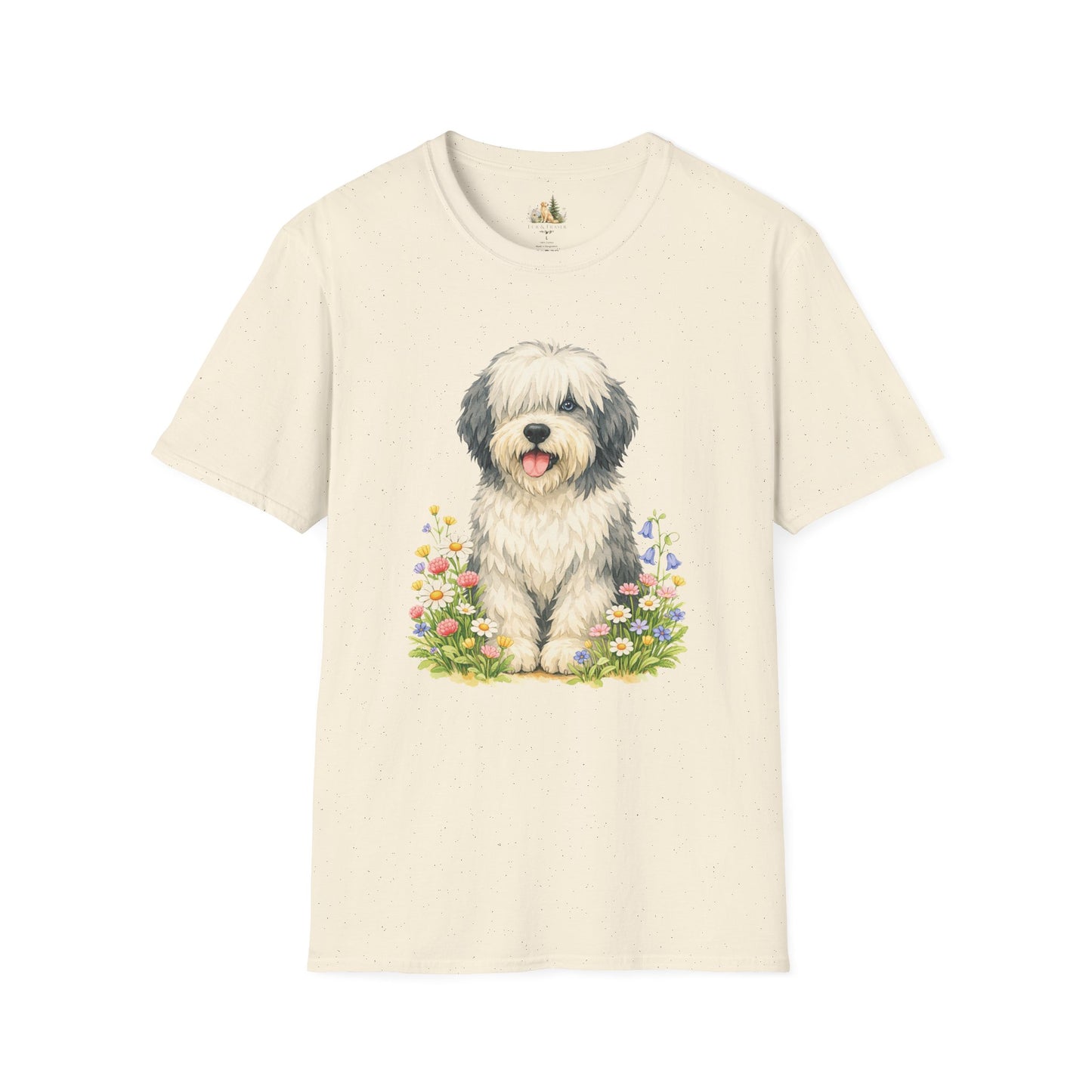 Old English Sheepdog Floral Tee — Cute Dog T‑Shirt for Dog Lovers (Light Weight, Ultra Soft Tee)