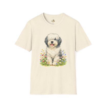 Old English Sheepdog Floral Tee — Cute Dog T‑Shirt for Dog Lovers (Light Weight, Ultra Soft Tee)