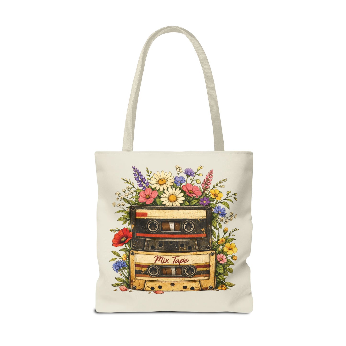 Retro Cassette Tote Bag — Floral 'Mix Tape' Vintage Music Tote