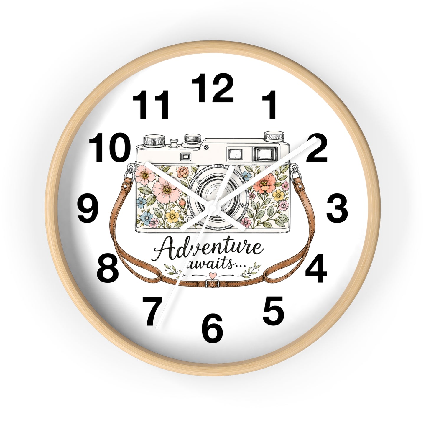 Floral Vintage Camera Wall Clock | Adventure Awaits, Floral Camera Clock