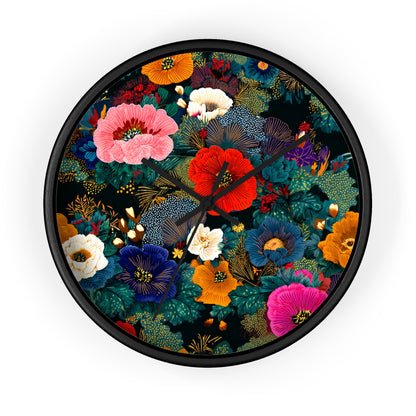 Floral Night Garden Wall Clock — Colorful Botanical Clock for Living Room & Bedroom