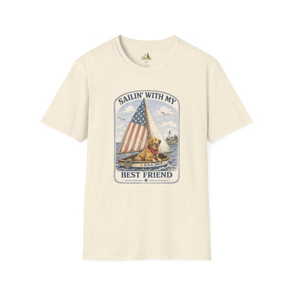 Sailin' With My Best Friend T-Shirt – Patriotic Labrador Dog Sailing Tee (Light Weight, Ultra Soft T-shirt)