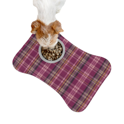 Plaid Pet Feeding Mat — Non-Slip Bone-Shaped Placemat for Dogs & Cats
