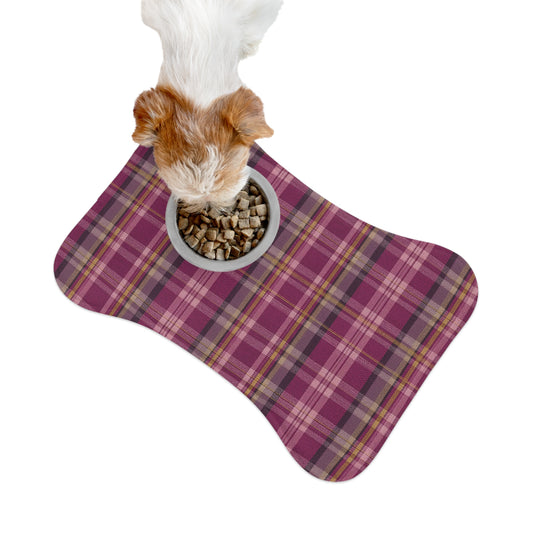 Plaid Pet Feeding Mat — Non-Slip Bone-Shaped Placemat for Dogs & Cats