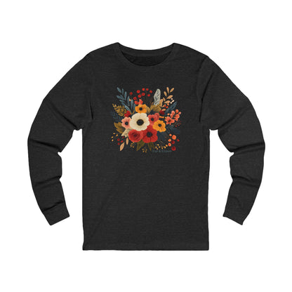 Women's Floral Bouquet Long Sleeve Tee — Autumn Wildflower Graphic