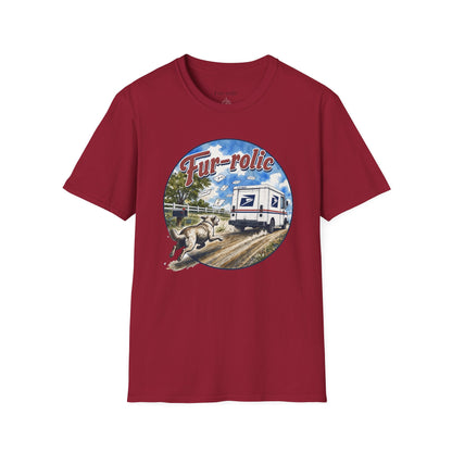 Fur-rolic T-Shirt — Postal Mail Truck & Playful Dogs Retro Graphic Tee (Light Weight Ultra Soft Tee)