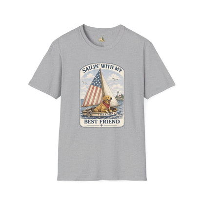 Sailin' With My Best Friend T-Shirt – Patriotic Labrador Dog Sailing Tee (Light Weight, Ultra Soft T-shirt)