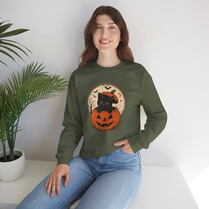 Halloween Black Cat Pumpkin Sweatshirt