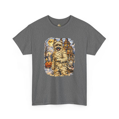 Unisex Mummy German Shepherd Halloween T-Shirt - What Tails Lurk Behind The Pines Collection (Heavy Weight Tee)