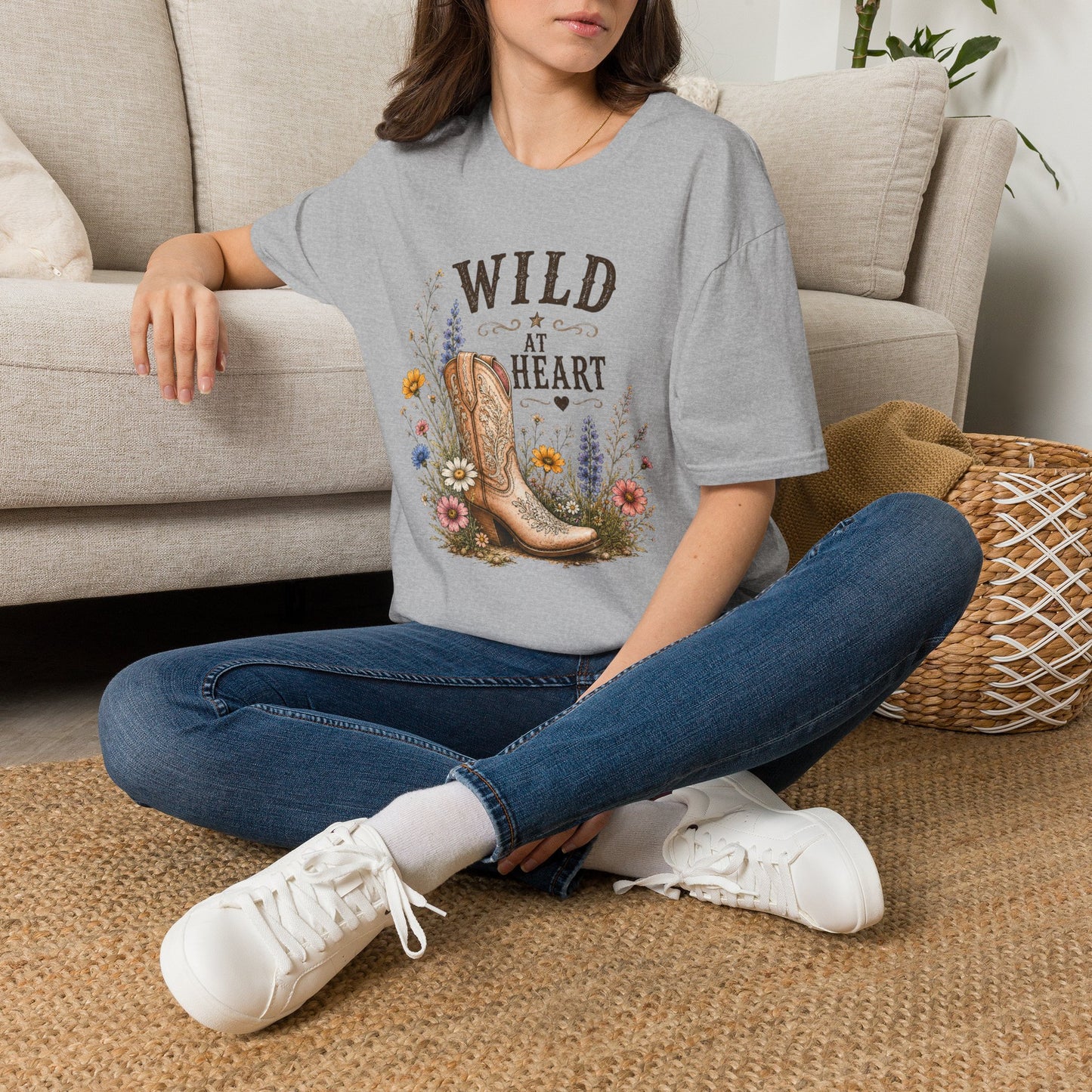 Wild at Heart Cowboy Boot T-Shirt – Floral Western Graphic Tee (Light Weight, Ultra Soft Tee)