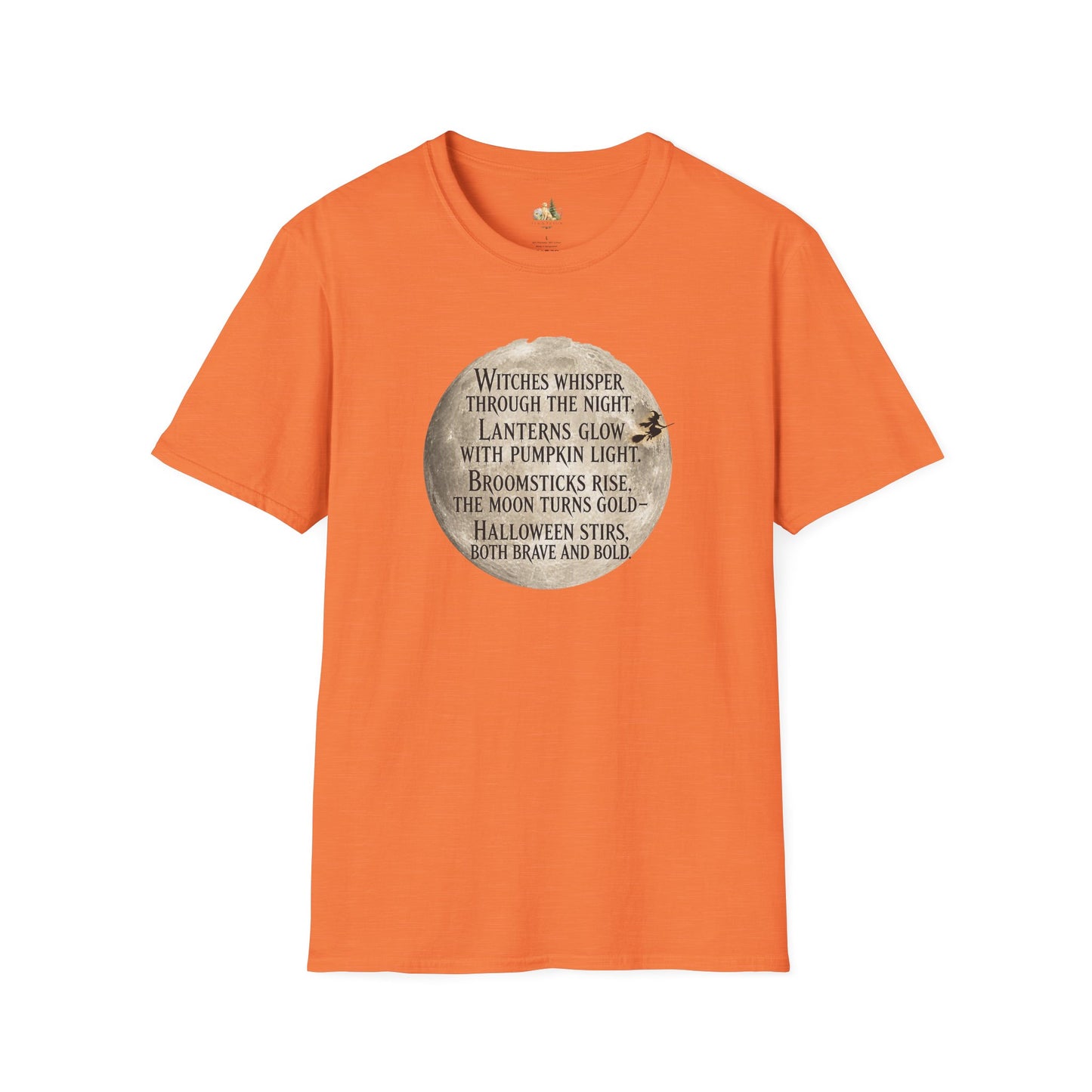 Halloween Poem T-Shirt — "Witches whisper through the night" Moon Graphic