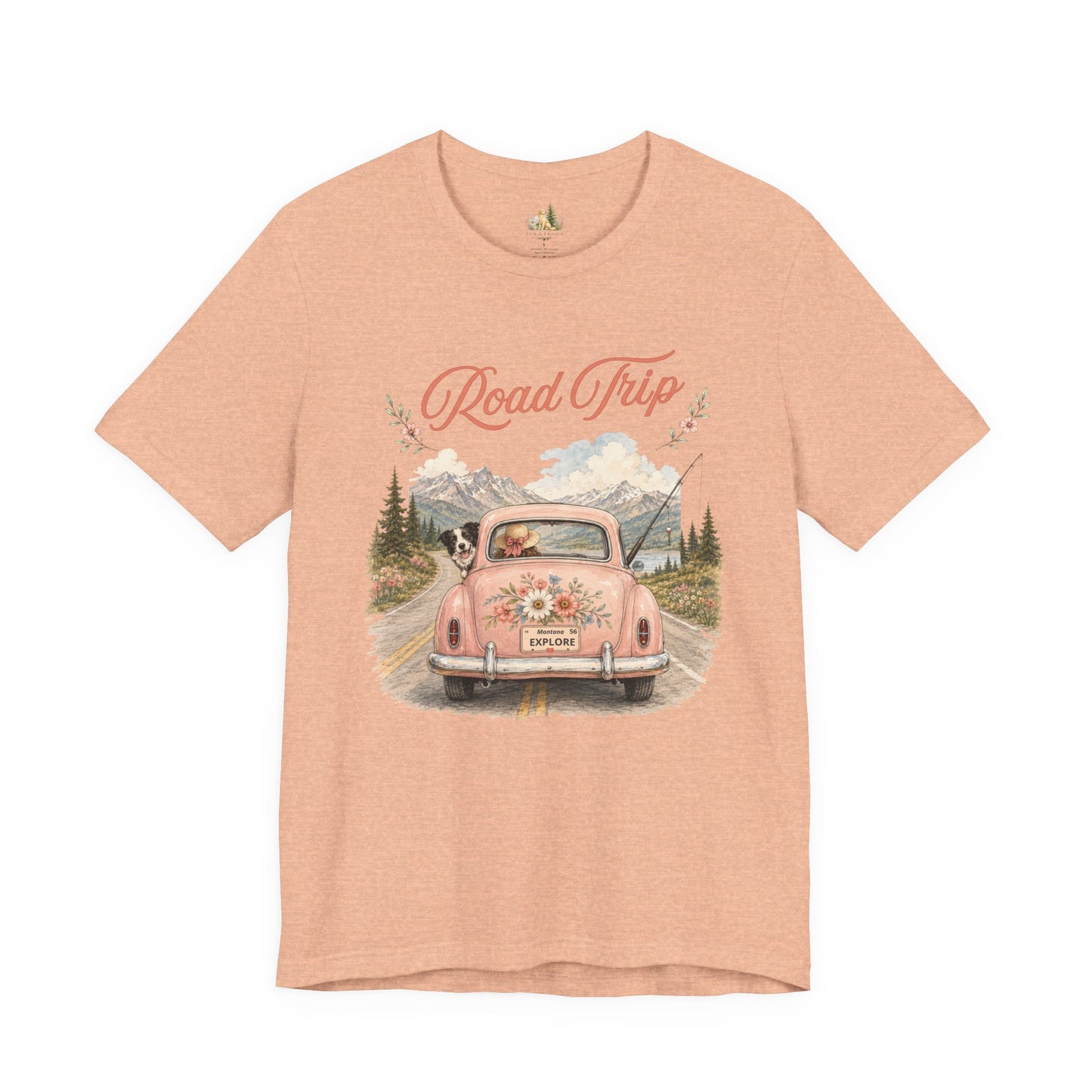 Road Trip Vintage Car T-Shirt — Retro Floral Scenic Drive Tee