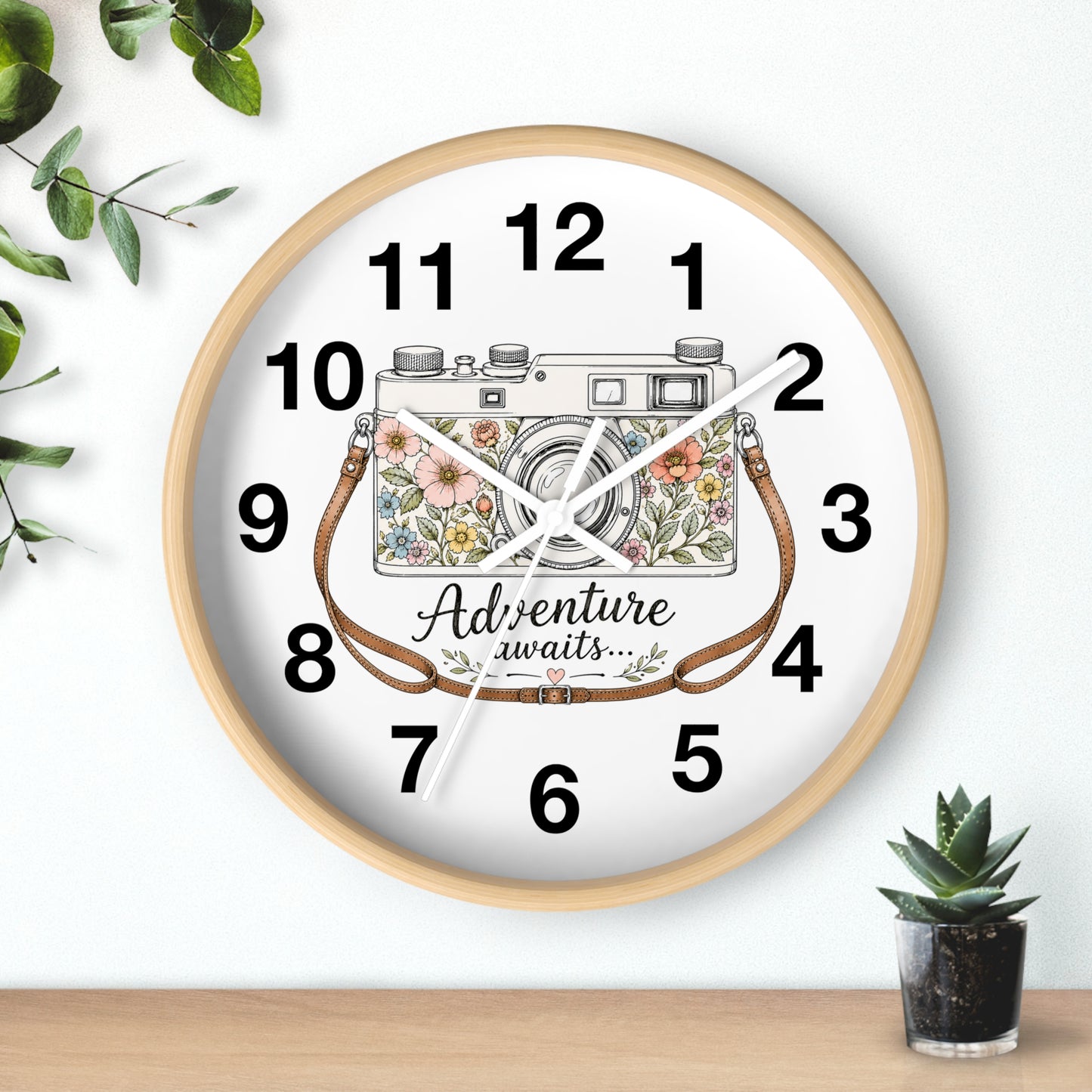 Floral Vintage Camera Wall Clock | Adventure Awaits, Floral Camera Clock