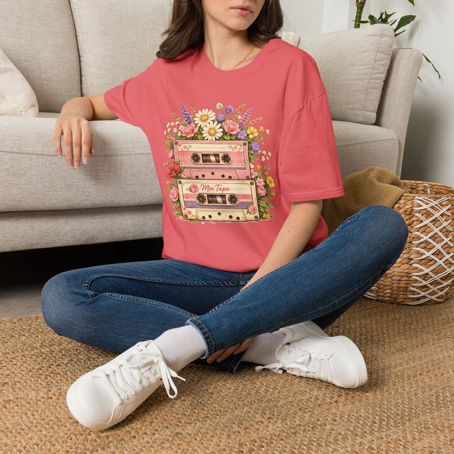 Retro Floral Cassette T-Shirt — Mix Tape Design for Music Lovers (Light Weight Ulta Soft Tee)