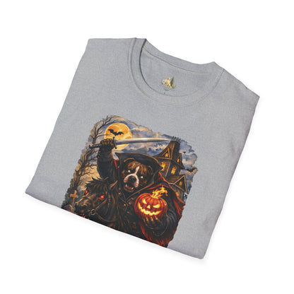 Unisex Halloween Pit Bull Headless Horseman Tee – What Tails Lurk Behind The Pines Collection